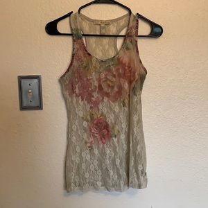 Lace material tank with floral print - size small
